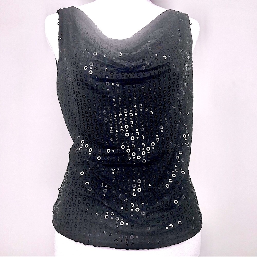 EUC Black Sequined Wrapper Sleeveless Blouse